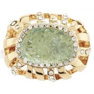 Kara Ross Goldtone Simulated Drusy & Crystal High Profile Gold Tone Ring Size 9‎
